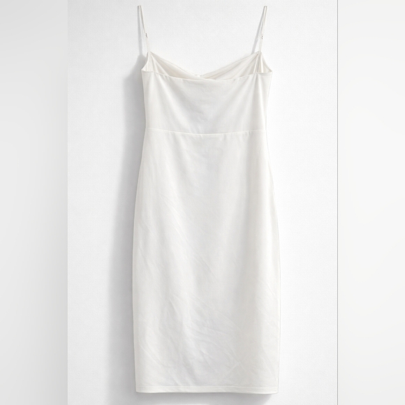 Lulus White Midi Dress L Draped Cowl Neck Slit Minimalist Bridal Chic NWT - Picture 3 of 7